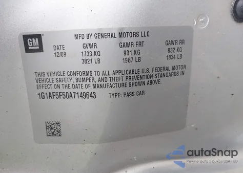 2010 Chevrolet Cobalt Lt из США, поврежденный, VIN 1G1AF5F50A7149643